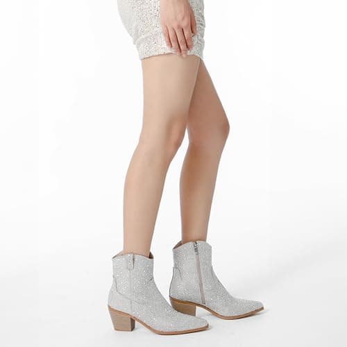 Yallmay Sparkly Rhinestone Cowgirl Booties for Women