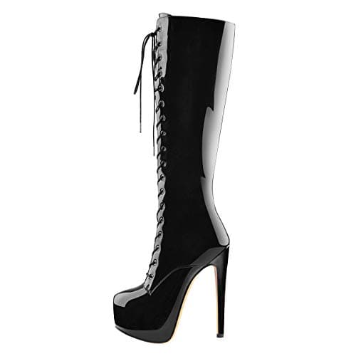Richealnana Women's & Men's Platform Knee High Boots — Black Patent Leather