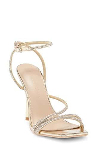 Narala Wild Diva Women's Square Toe Rhinestone Embellished Stiletto Heels — Gold Pu