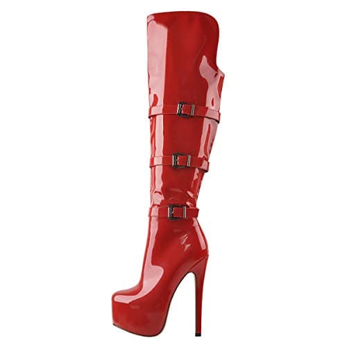 Richealnini Women's Knee-High Platform Stiletto Booties with Zipper — Red