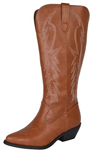 All-White Soda Red Knee High Cowboy Boots with Pull-On Tabs — Cognac-c
