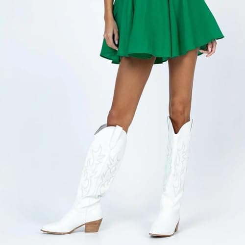 Femflame Pointed Toe Embroidered Knee High Cowgirl Boots