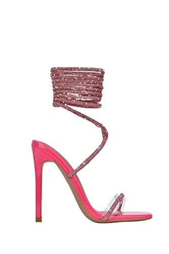 Women's Rhinestone Lace-Ups High Heel Sandals by Cape Robbin — Pink Rhinestone