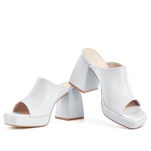 Coutgo Womens Chunky Platform Block Heel Slip-On Sandals — Silver