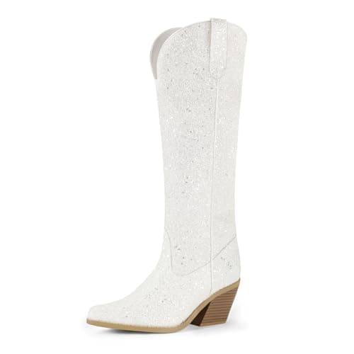 IDIFU IN3 Sparkly Glitter Boots for Women Knee High Wedding Party