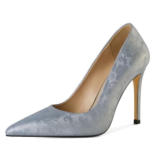 Eldof Women's Classic 4" Stiletto Heel Dress Pumps, Size 5-13 — Embroidered Blue