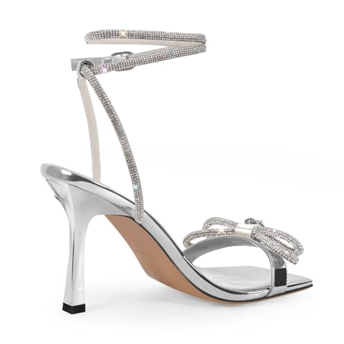 Richealnana Women's Silver Square Toe Prom Stiletto Heels