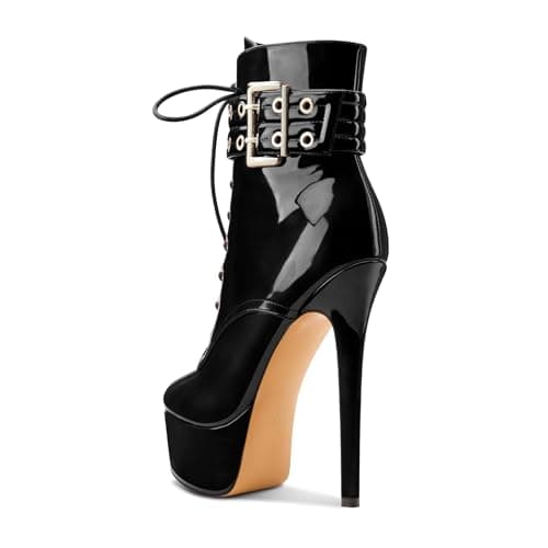Womens Aachcol Stiletto Heel Platform Ankle Boots Patent Leather Zipper Buckle