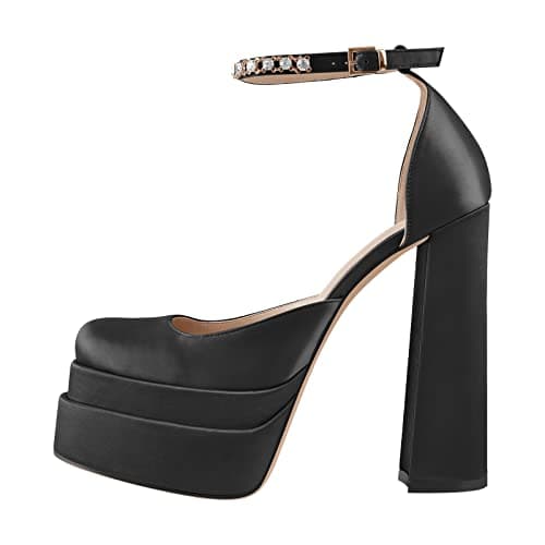 Richealnana Women's Clear PVC Glitter Stiletto Heel Sandals — Black