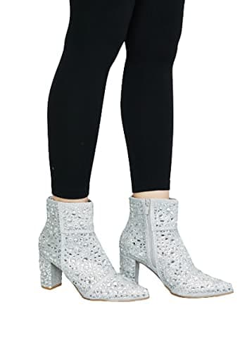 Forever Women's Rhinestone Glitter Ankle Booties