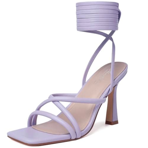 Mostrin Women's Strappy Heels Lace Up Square Toe High Heeled Sandals for Prom, Party & Daily Wear — Light Purple