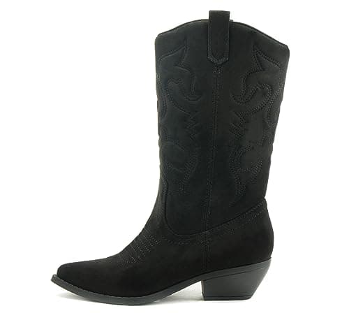 Women's Western Cowboy Pointe Toe Ankle Boots - RENO Soda — Black Suede