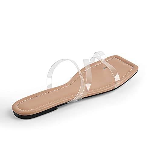 Richealnana Women's Clear Straps Square Toe Flat Sandals