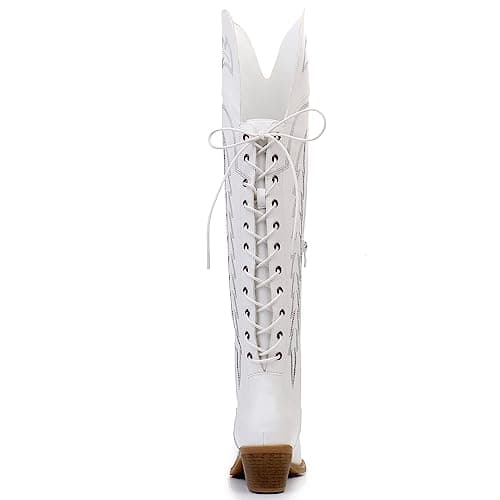 GLOBALWIN Women's Western Thigh High Cowboy Boot Low Heel