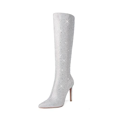 Sparkly Rhinestone Knee High Boots for Women