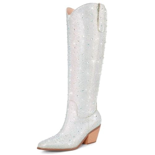 RONILURN Women's Cowgirl Ankle Boots with Rhinestone Heel — Knee High Multicolor