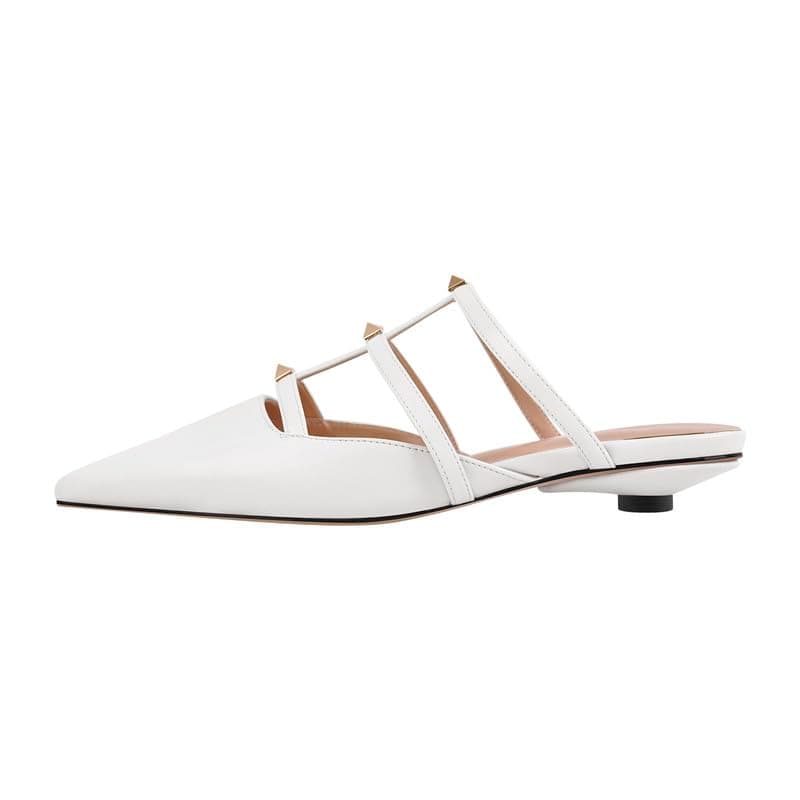 Richealnana Women's Pointed Toe Pull-On Kitten Heel Pumps — White