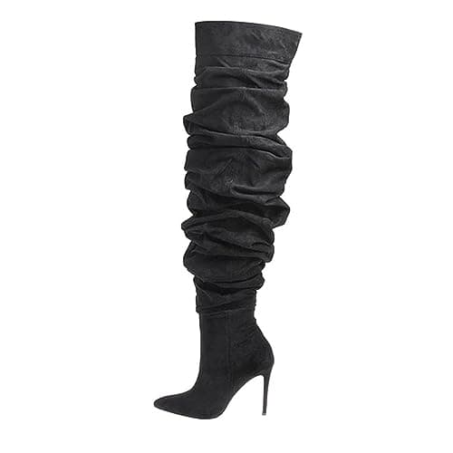 THESHY Women's Denim Over-the-Knee Stiletto Heel Bootie — Black