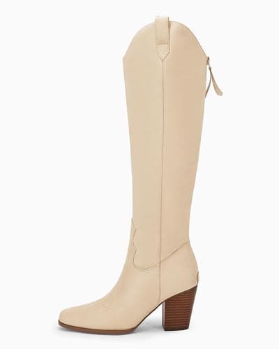 Rilista Women's Cowboy Knee High Tall Riding Boots with Chunky Heel