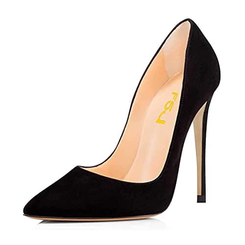FSJ Women's Stilettos Formal Pointed Toe High Heel Shoes Größe 4-15 US — Black-suede