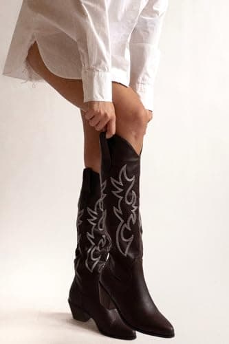 MeiLuSi Embroidered Tall Cowboy Boots for Women