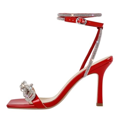 Richealnana Women's Silver Square Toe Prom Stiletto Heels — Red