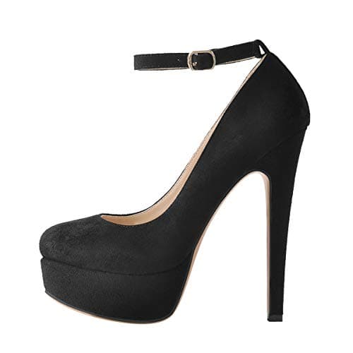 Richealnana Women's Double Platform Stiletto Heels — Black Ankle Strap Suede