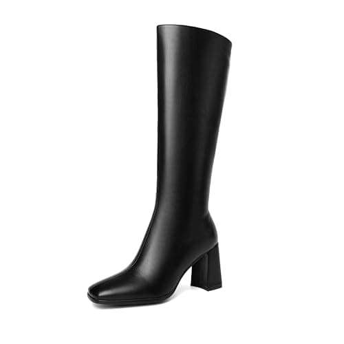 Sparkly Rhinestone Knee High Boots for Women — Pu-black(chunky)