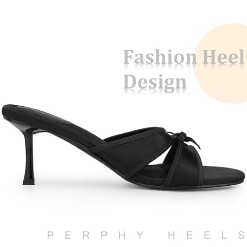 Perphy Women's Slip-On Satin Stiletto Heels Bow Sandals