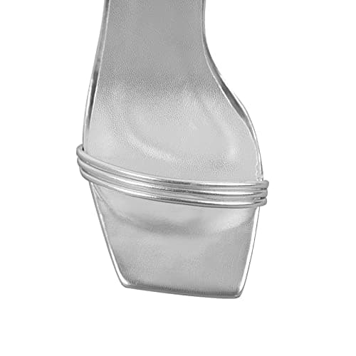 LISHAN Women's Clear Strappy Block Heel Rhinestone Sandals