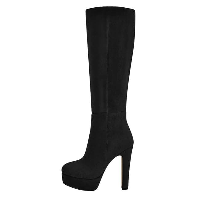 Richealnana Women's Knee High Side Zipper Stiletto Heel Boots — Black Suede