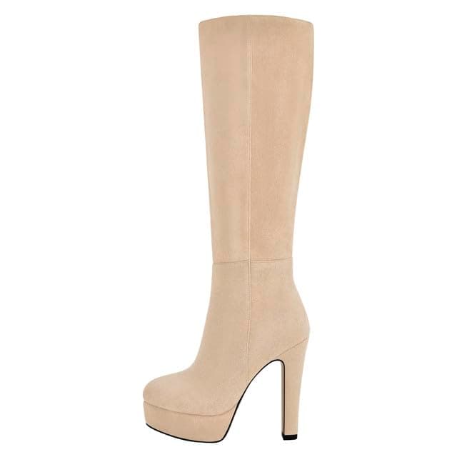 Richealnana Women's Knee High Side Zipper Stiletto Heel Boots — Beige Suede