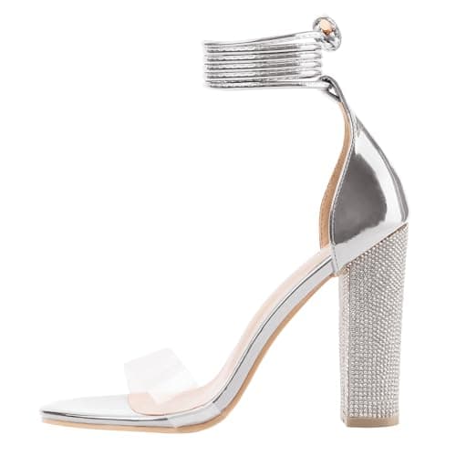 LALA IKAI Chunky Heeled Open Toe Sandals, White, Silver, Gold, Black