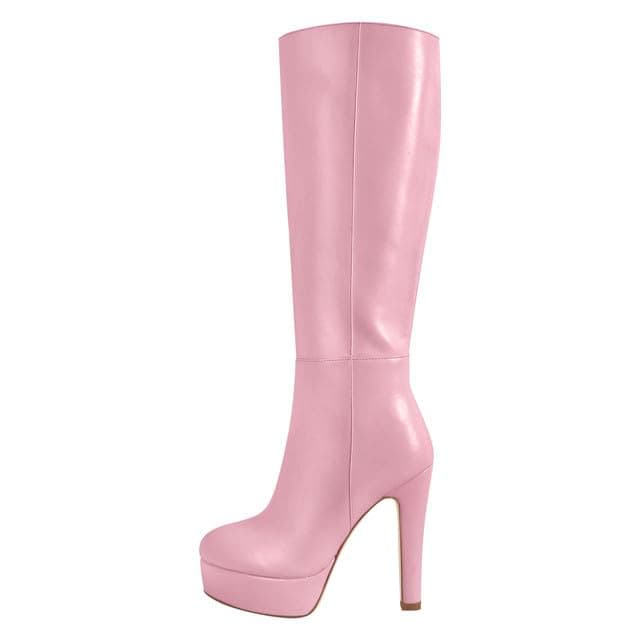 Richealnana Women's Knee High Side Zipper Stiletto Heel Boots — Pink