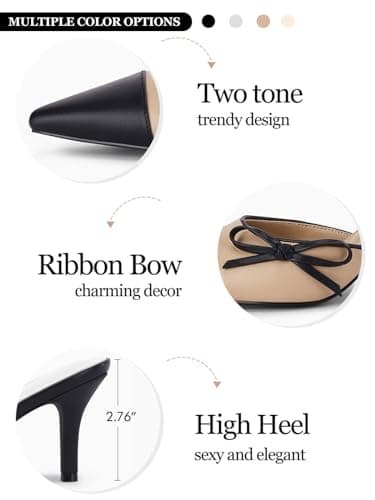 Coutgo Women's Two-Tone Bow Tie Heels Wedding Dress Shoes