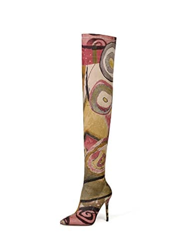 Vivianly Women's Printed Stretch Thigh High Booties Pointy Stiletto Heel — Floral Thigh Boots