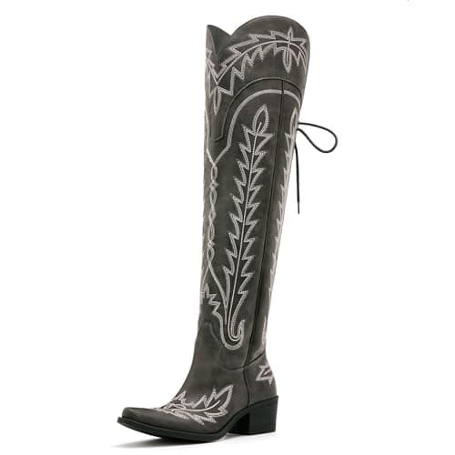 vódvob Women's Black Lace-Up Over-The-Knee Cowboy Boots, Western Casual Wear