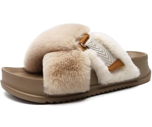 Cross-Band Platform Slippers for Women — Beige