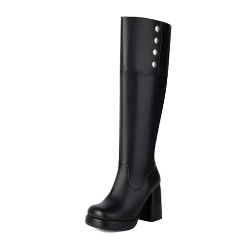 ForeMode Women's Gothic Leather Ankle Boots with Studded Strap — Black-m8-4