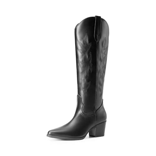 Dream Pairs Western Cowboy Boots for Women - Comfortable Knee High Zipper Heels — Black