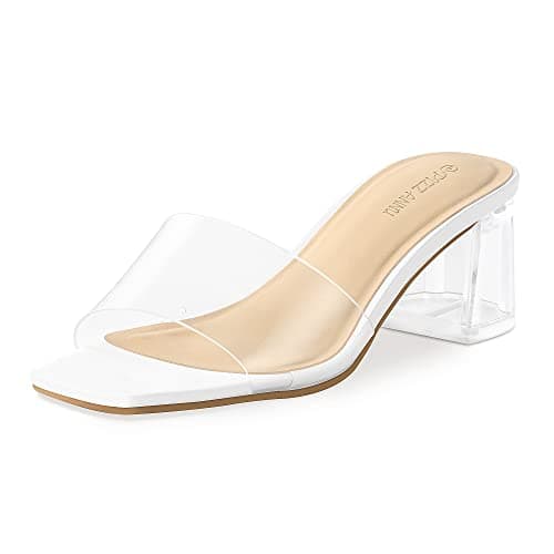 Refined Product Titles:

1. Women's Square Open Toe Heeled Sandals
2. Women's Diana Mule Sandal — Clear White