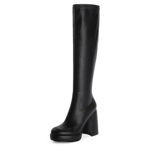 Modatope Platform Knee High Boots for Women — A-black