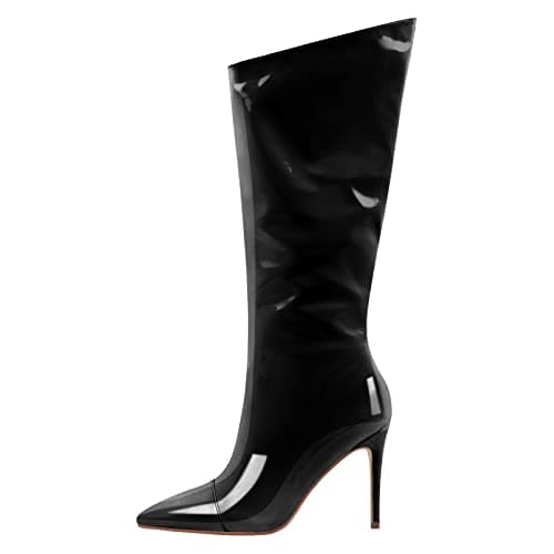 Richealnana Women's Pointed Toe Stiletto Knee High Boots — Black