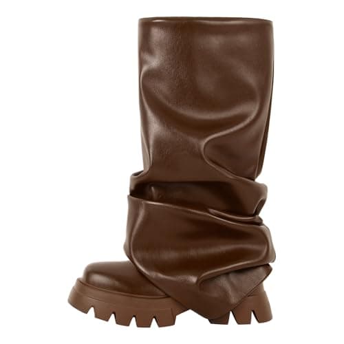 Sexytag Women's Metallic Slouchy Foldover Platform Round Toe Boots — Brown