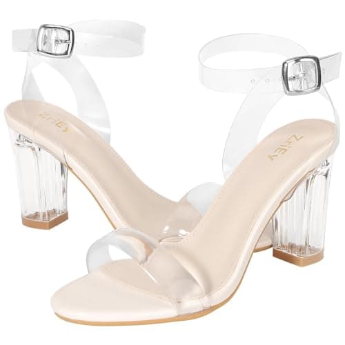 ZriEy Clear Block Sandals for Women Chunky Heels Open Toe Adjustable Ankle Strap Pump