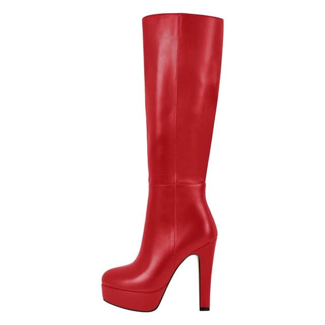 Richealnana Women's Knee High Side Zipper Stiletto Heel Boots — Red
