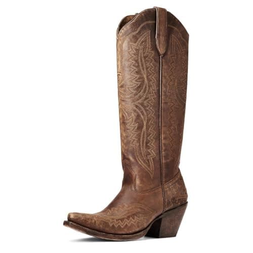 ARIAT Women's Casanova Knee-High Western Boot, Brushed Leather Booties — Naturally Distressed Brown