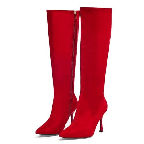 Stylish Pointed Toe Zipper Stiletto Boots for Women — Suede Red