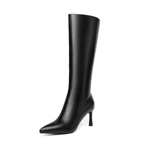 Sparkly Rhinestone Knee High Boots for Women — Pu-black(stiletto)