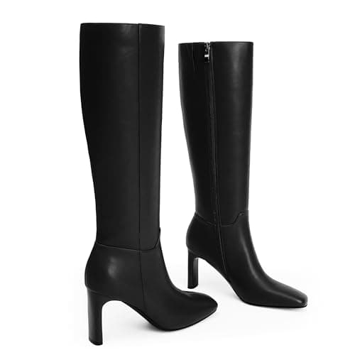 Modatope Women's Knee High Square Toe Chunky Heel Boot